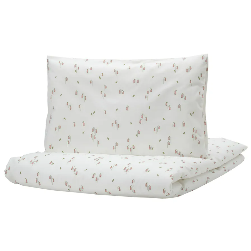 IKEA Duvet Cover & 1 Pillowcase for Cot - White/Floral Pattern
