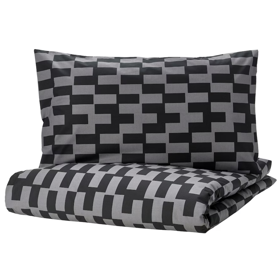 IKEA Duvet Cover & Pillowcase - Grey/Black Patterned