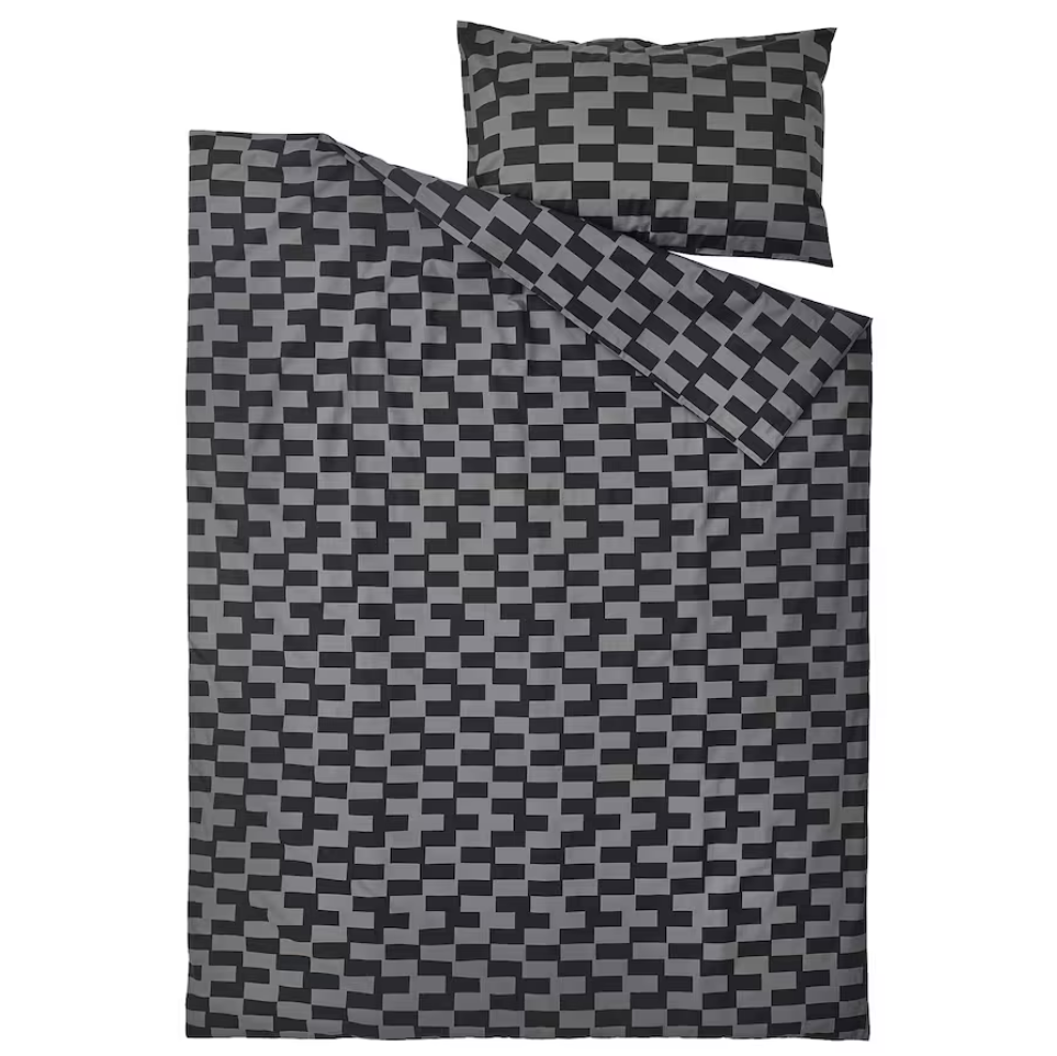 IKEA Duvet Cover & Pillowcase - Grey/Black Patterned