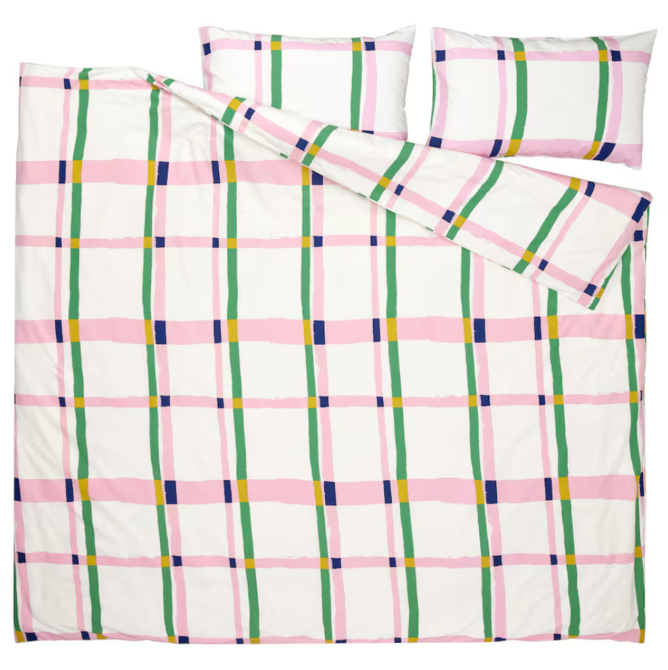 IKEA Duvet Cover & 2 Pillowcases - Multicolour/Check