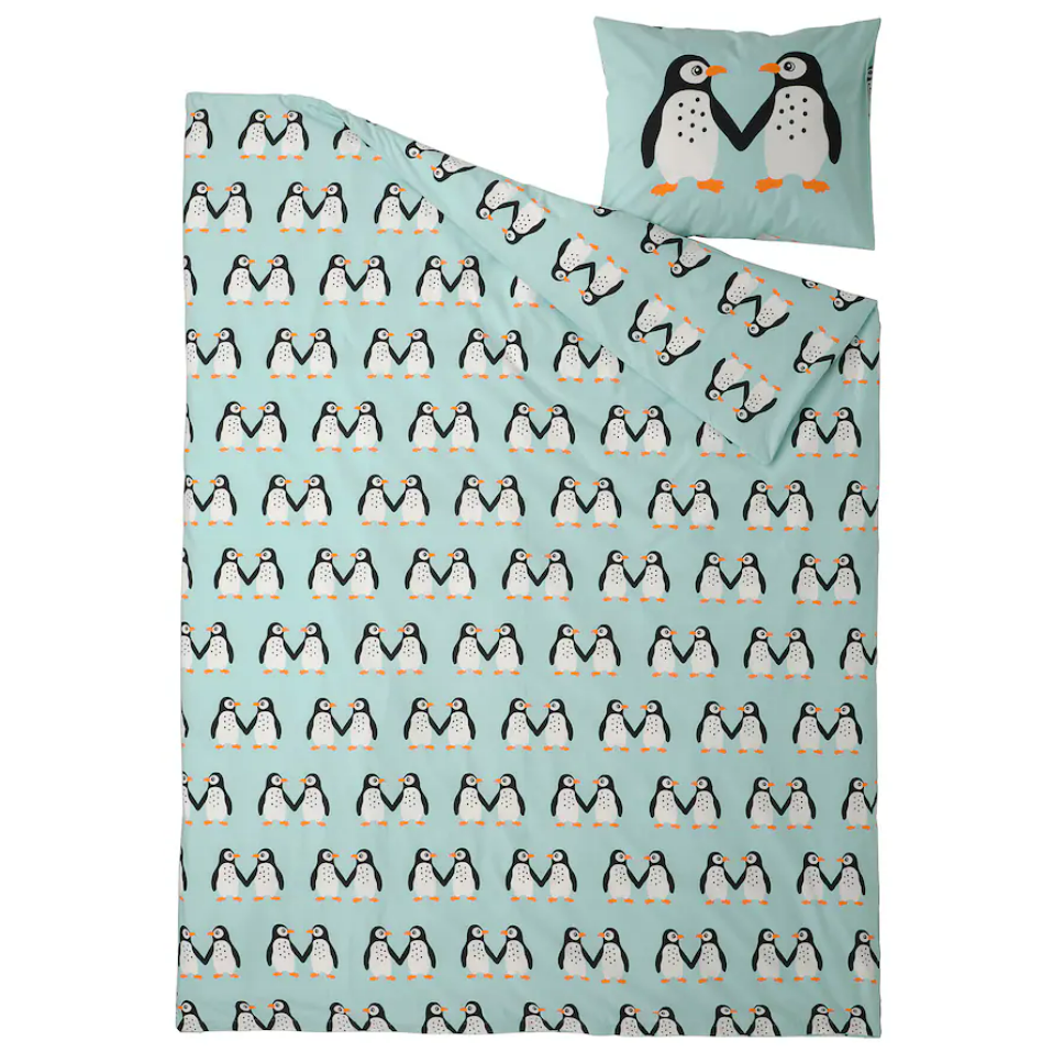 IKEA Duvet Cover & Pillowcase - Penguin Pattern