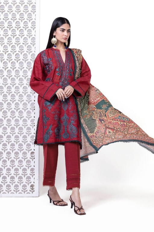 Khaadi Embroidered Light khaddar Messuri Fabrics 3 Piece