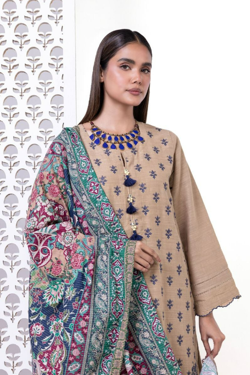 Khaadi Embroidered Light khaddar Messuri Fabrics 3 Piece