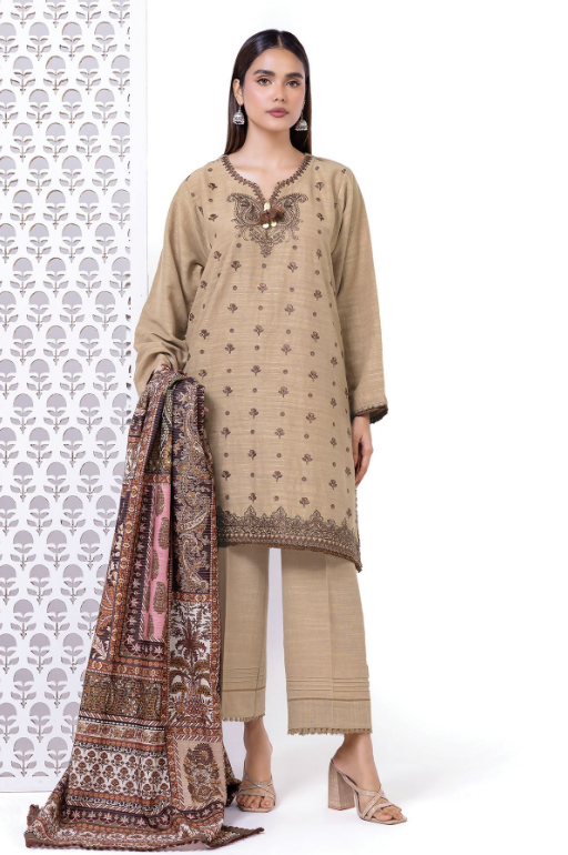 Khaadi Embroidered Light khaddar Messuri Fabrics 3 Piece