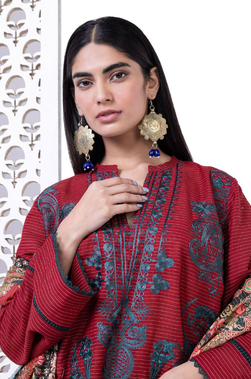 Khaadi Embroidered Light khaddar Messuri Fabrics 3 Piece