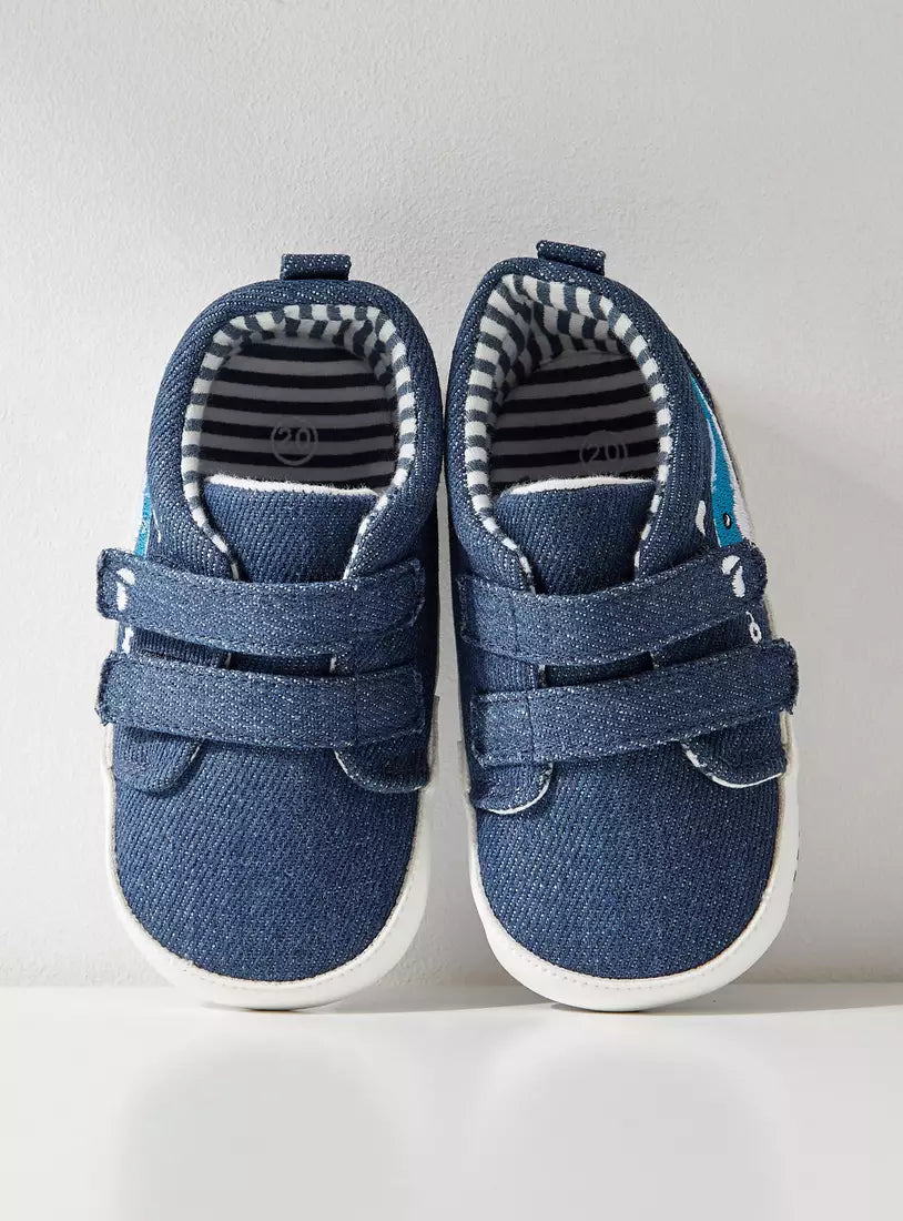 Max Whale Embroidered Canvas Booties with Hook and Loop Closure