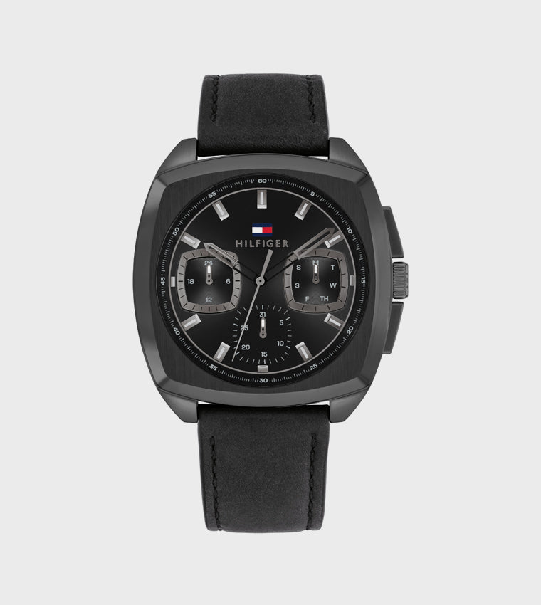 Tommy Hilfiger Black Dial Leather Strap Analog Watch