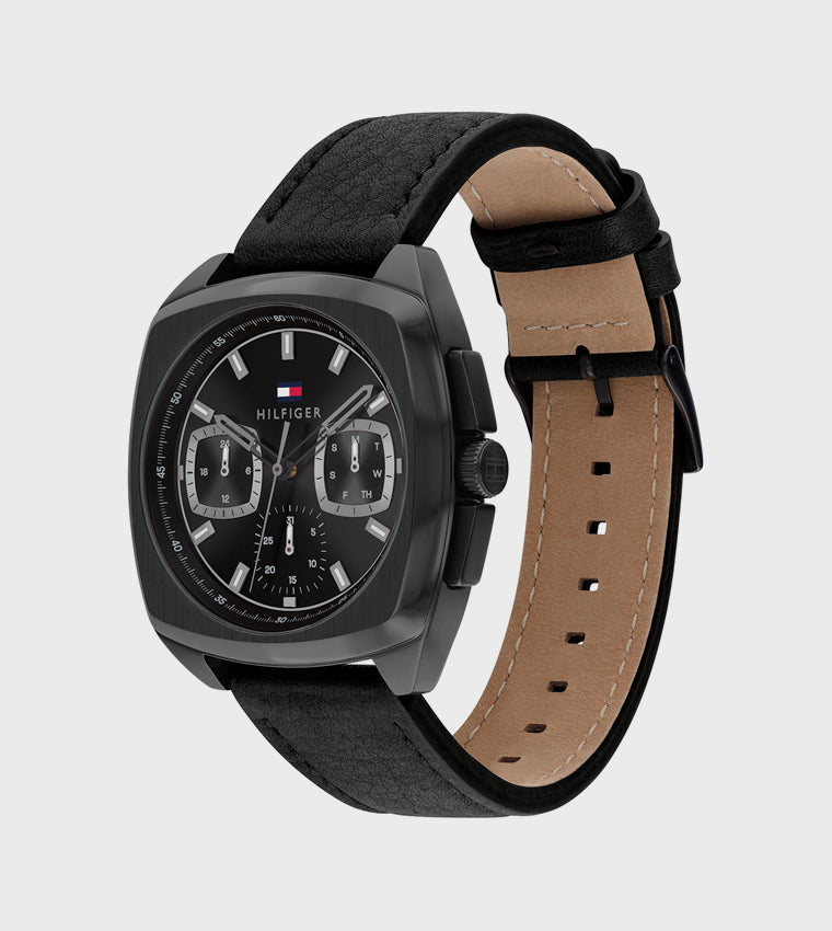 Tommy Hilfiger Black Dial Leather Strap Analog Watch