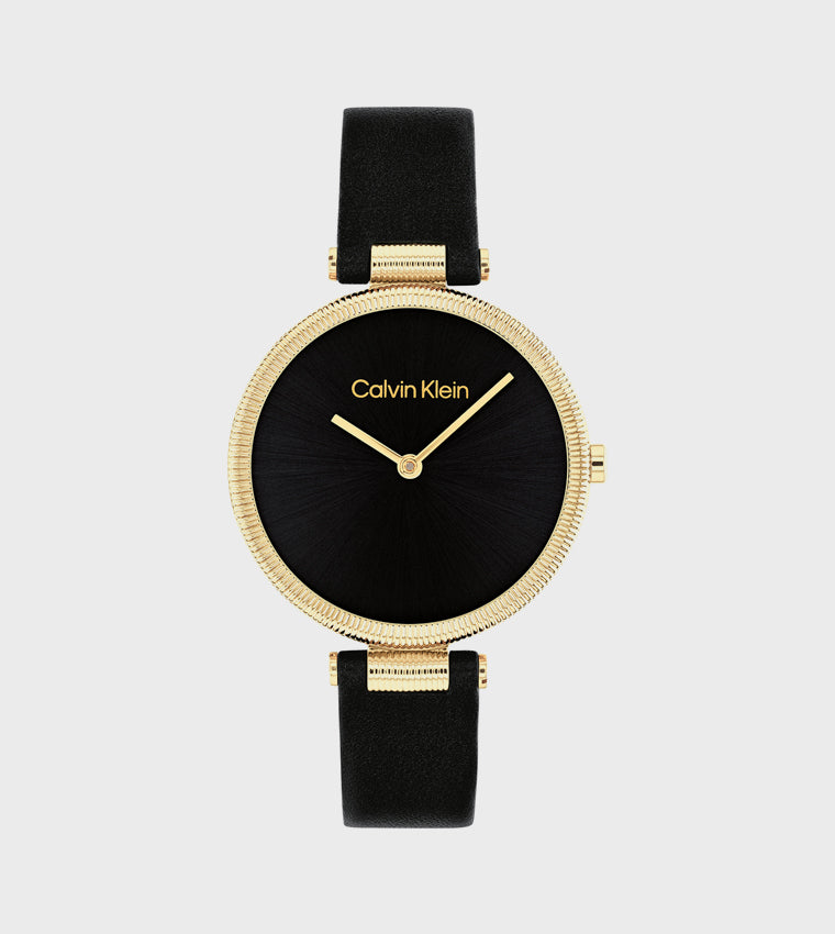 CK Black Dial Leather Strap Analog Watch