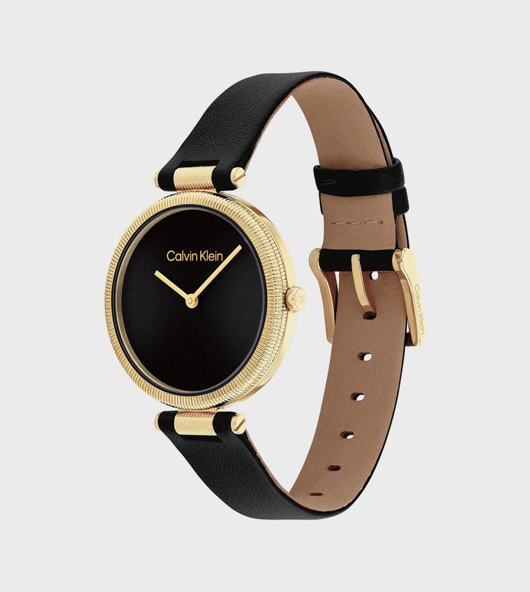 CK Black Dial Leather Strap Analog Watch