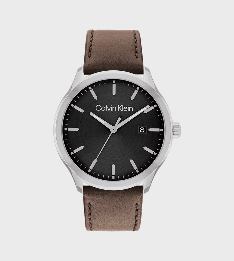 CK Black Dial Leather Strap Analog Watch