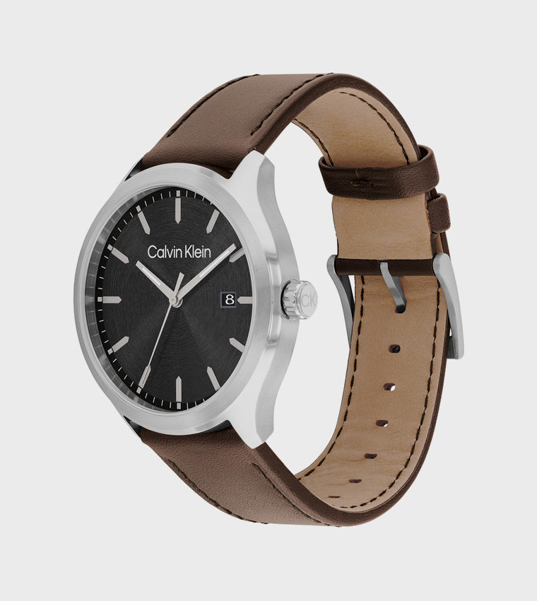 CK Black Dial Leather Strap Analog Watch