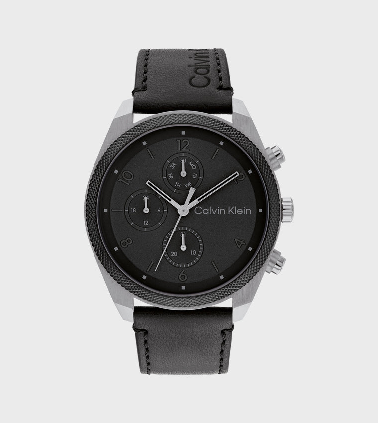CK Black Dial Leather Strap Analog Watch