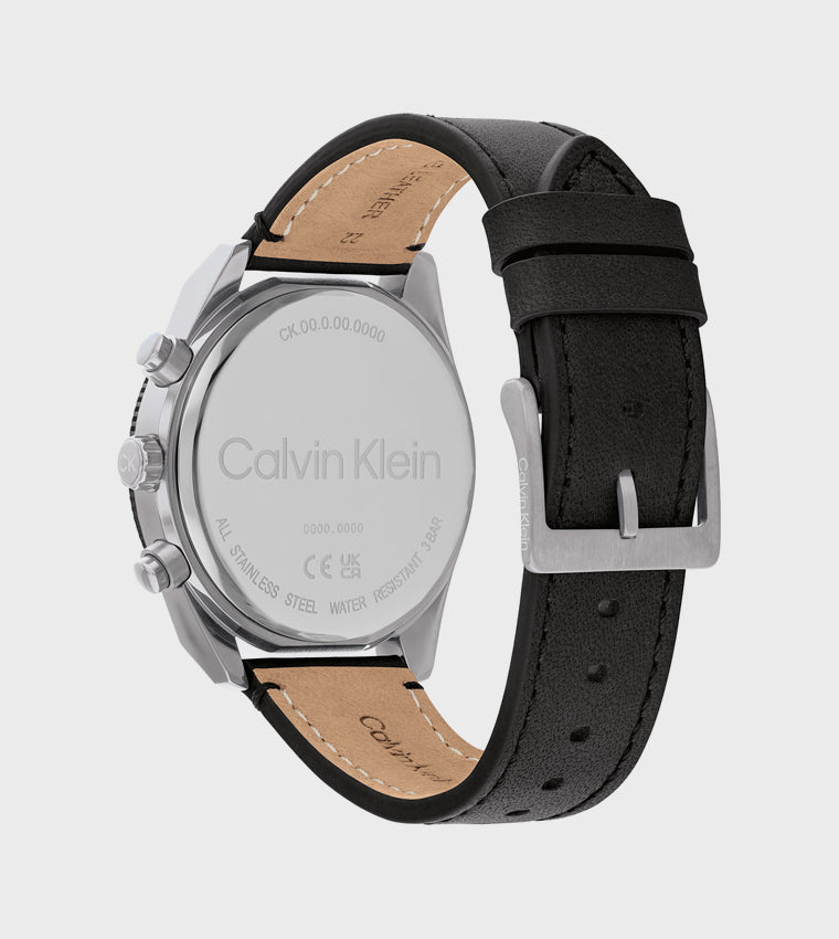 CK Black Dial Leather Strap Analog Watch