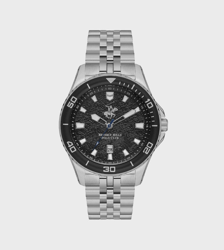 Beverly Hills Polo Club Black Dial Analog Watch with Metal Strap