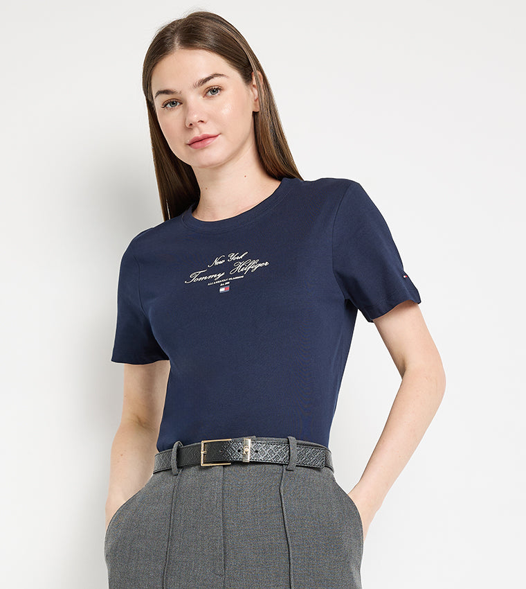 Tommy Hilfiger Logo Detail Leather Buckle Belt (Ladies)