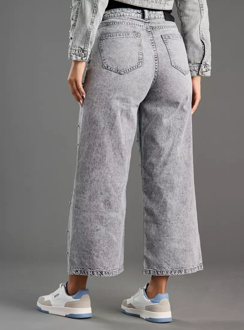 Max Embellished Wide Leg Cropped Jeans