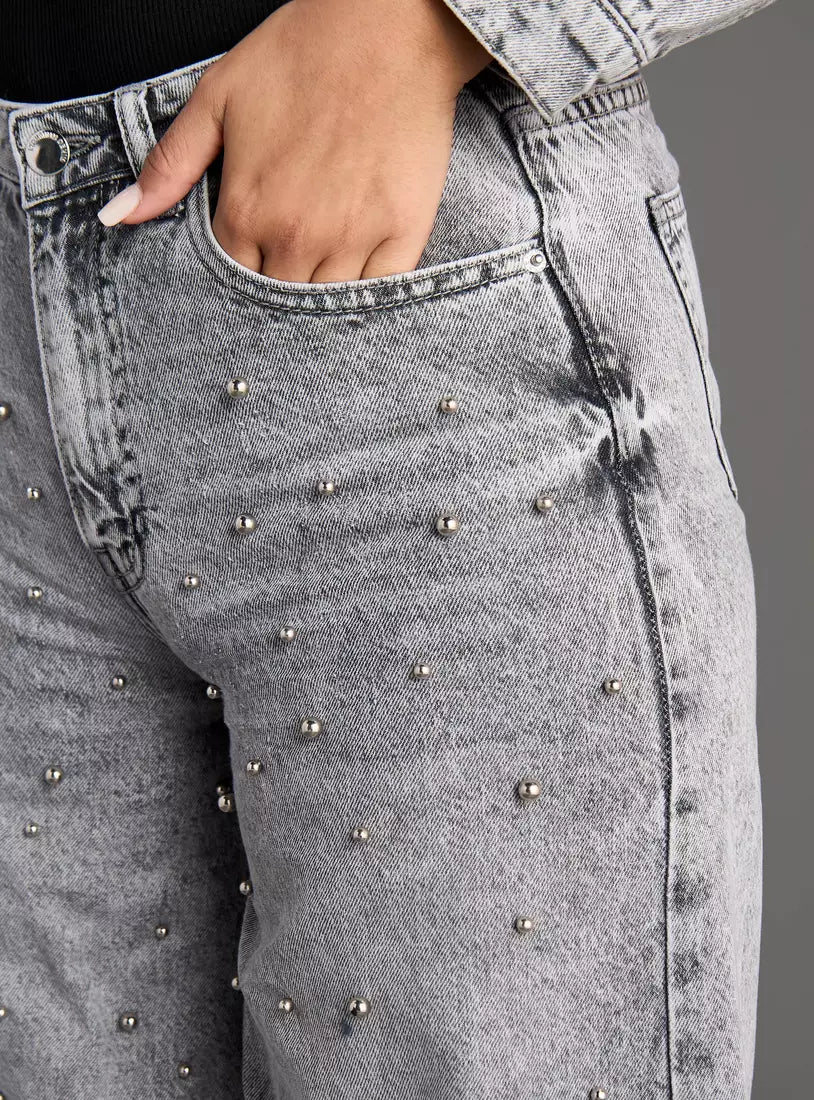 Max Embellished Wide Leg Cropped Jeans
