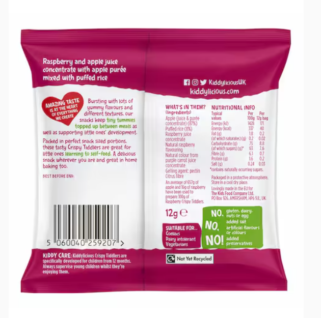 Kiddylicious Raspberry Crispie Tiddlers 12g